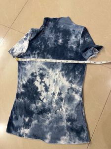 Blue Tie-Dye Mock Neck Top