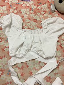 White Korean Off shoulder Top With Back Style