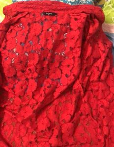 Red Lace Button-Down Shirt
