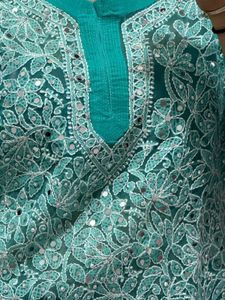 Beautiful Teal Chikankari Kurta with Mirror Work