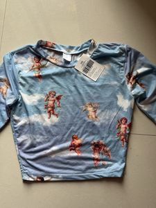 Y2K Pinterest Angel Print Long Sleeve Mesh Top