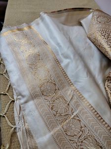 Cream Banarsi Silk Saree Party Wear