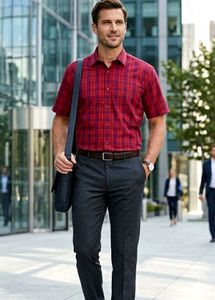 Men's Red Plaid Button-Up Shirt