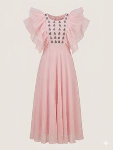 Pink Embellished Ruffle Sleeve Gown