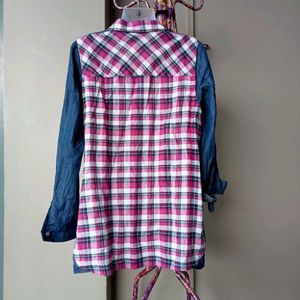 Chic Plaid &amp; Denim Tunic Shirt