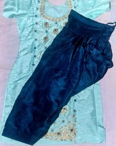 Sky Blue Embroidered Kurti with Matching Pant | El