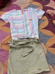 Striped Top &amp; Khaki Skirt Set