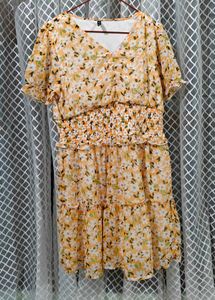 Yellow Floral Tiered Mini Dress