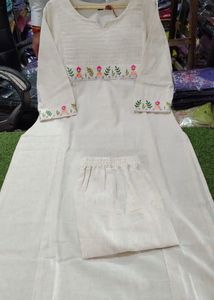 White Kurta with Floral Embroidery