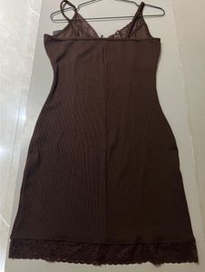 Brown Lace Trim Mini Dress