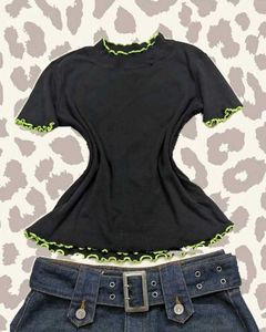 Fitted Black Top with Neon Trim