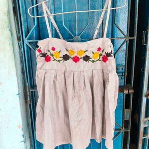 Striped Embroidered Spaghetti Strap Top