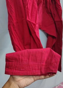 red Kurta  cottan Set with Trousers
