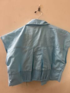 Light Blue Cropped Button-Up Shirt