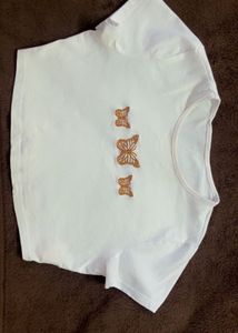 Butterfly Embroidered Crop Top