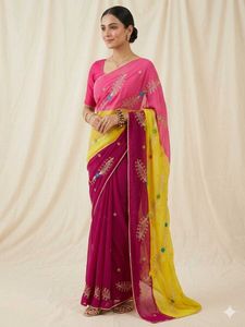 Vibrant Pink &amp; Yellow Dupatta