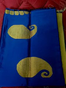 Vibrant Blue Saree with Golden Paisleys