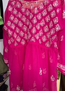 Vibrant Pink Embroidered Kurta with Mirror Work