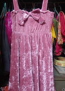 Cute bow Pink Velvet Mini Dress