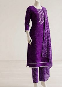 Elegant Purple Bandhani Kurta Set with Dupatta