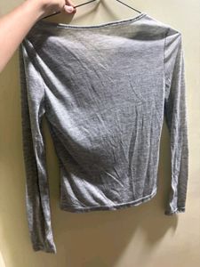 Grey Long Sleeve V-Neck Top