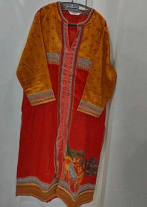 BIBA Yellow &amp; Red Floral Print Kurti