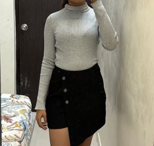 BERSHKA Grey Ribbed Turtleneck Sweater
