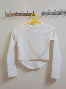 Women's White Long Sleeve Square Neck Top