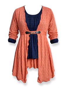 Peach Schiffli Eyelet Shrug Navy Top