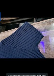 Navy Blue Ribbed Polo Neck Top