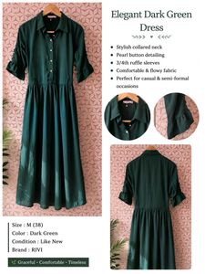 Elegant Dark Green Button-Down Midi Dress