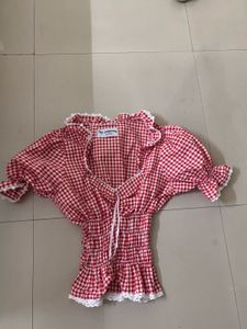 BY JOHANNA Red Gingham Smocked Blouse
