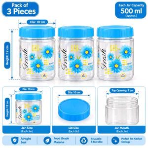 Set of 3 Floral Design Storage Jars