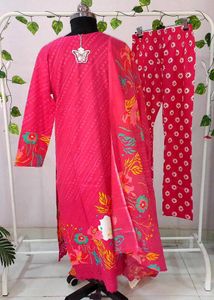 Fuschia Golden Detailing Cotton Suit