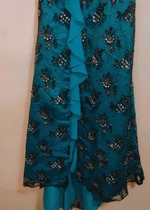 Stunning Cyan Embellished Gown For 30 Bust