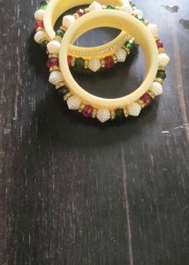 Handcrafted Traditional Pearl &amp; Stone Bangles Set
