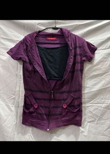 🌸Striped Purple Hooded Cardigan