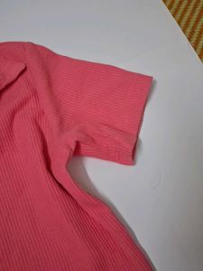 Coral Ribbed Polo Neck Top