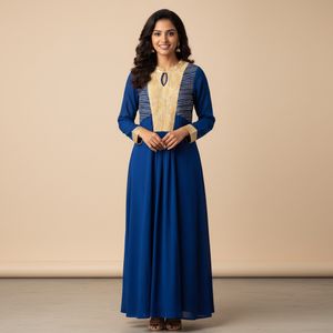 Blue & Gold Detail Occasion Dress