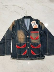 Stylish Denim Jacket with Red Accents