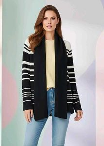 Striped Cardigan with Scarf