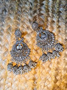 Oxidized Silver Jhumka Earrings
