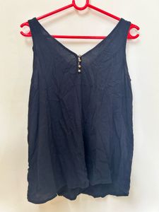 Black V-Neck Button Tank Top