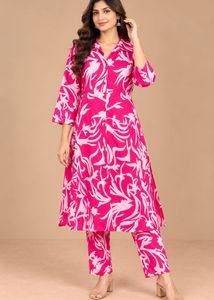Stylish Pink Floral Kurta Set