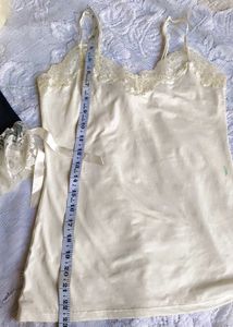 Lace Trimmed Cream Camisole &amp; Black Shorts Set