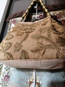 Embroidered Clutch with Beaded Handle