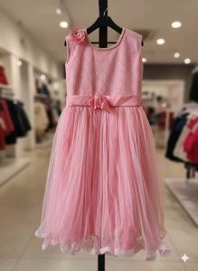 Pink Tulle Dress with Flower Accent