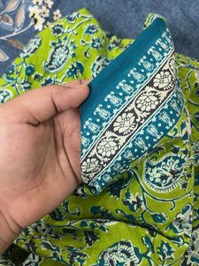 Green Floral Block Print Kurta Set