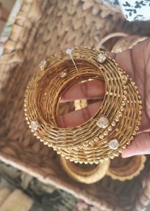Elegant Gold Bangles with White Stones