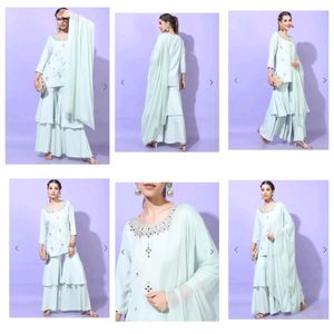 Vishudh Geometric Kurta With Sharara &amp;Dupatta Set